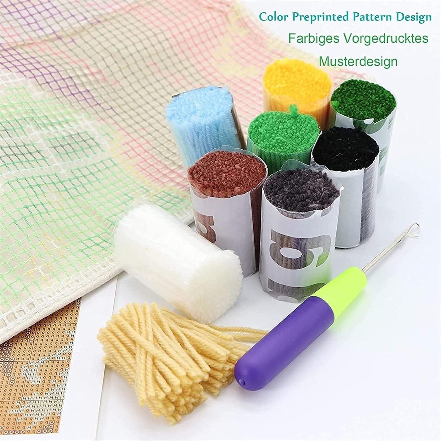 Generic Highland Cow & Sunflowers Latch Hook Kits Rug DIY Cushion Tapestry Making Crochet Hook Mat Making Kits Color Preprinted Pattern Canvas DIY Carpet Needlework Crochet Kits 52x38cm (d99-114)
