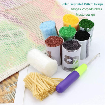 Generic Highland Cow & Sunflowers Latch Hook Kits Rug DIY Cushion Tapestry Making Crochet Hook Mat Making Kits Color Preprinted Pattern Canvas DIY Carpet Needlework Crochet Kits 52x38cm (d99-114)