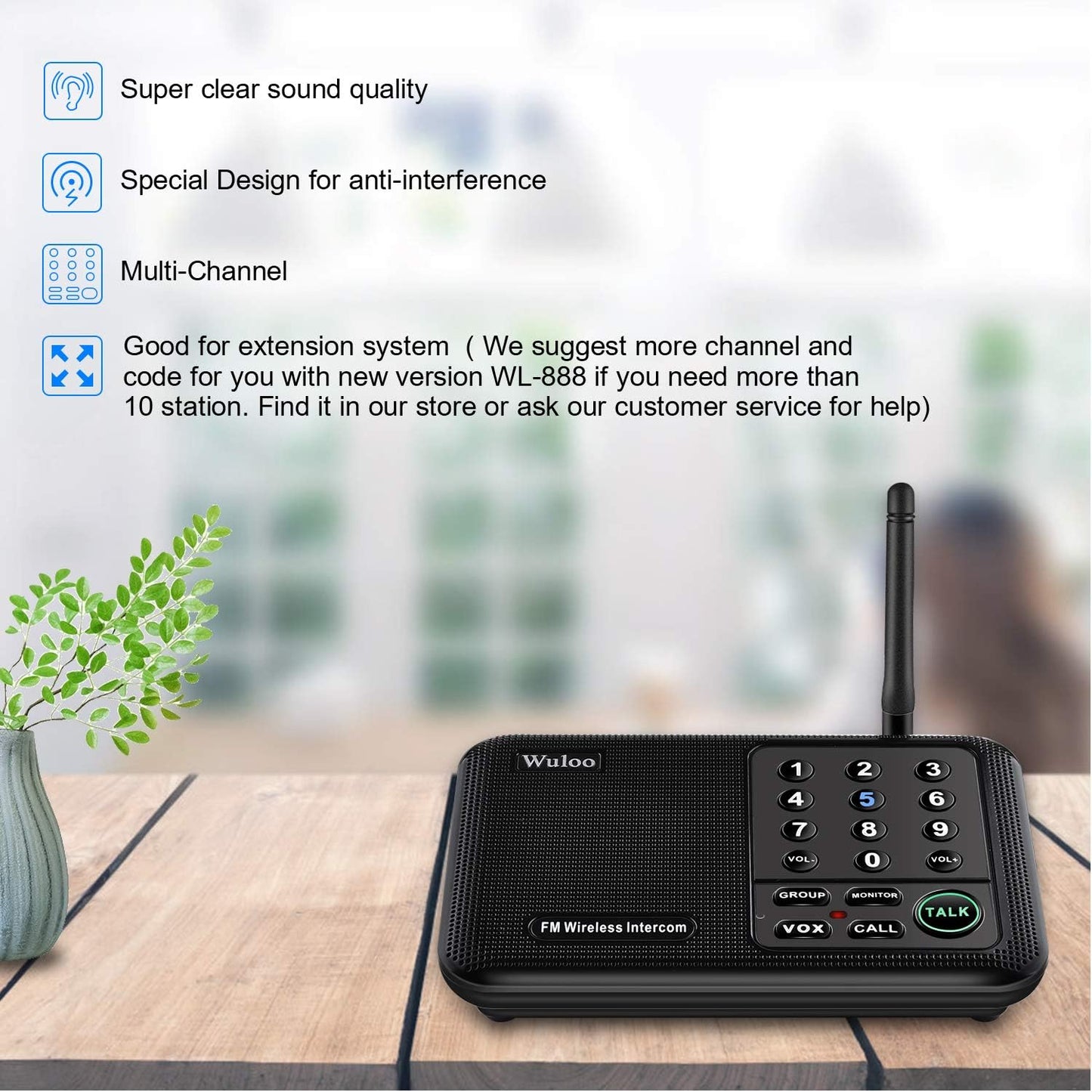 Wuloo Intercoms Wireless for Home 1 Mile (5280 Feet) Range 10 - Channel, Wireless Home Intercom System for House Business Office, Room to Room Intercom, Home Communication System (2 Packs, Black)