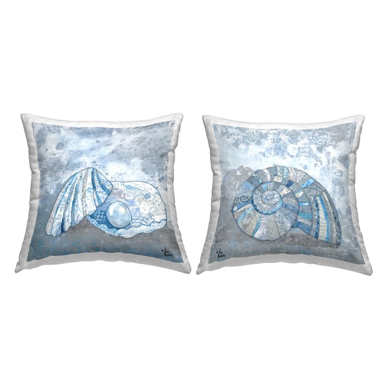 Stupell Industries Blue Collaged Clam Seashell Aquatic Beach Life Design by Lisa Morales Throw Pillow (Set of 2)