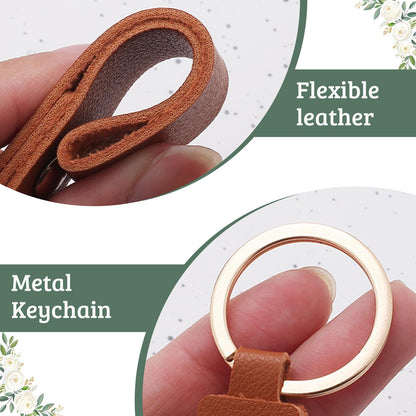 60Pcs PU Leather Key Fob Blanks with Key Rings, Multi Colors Round, Teardrop, Rectangular, Long Strip Keychain Blanks for Laser Engraving, DIY Leather Stamping, Crafting and Keychain Making