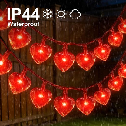 LAMPHOME Valentine's Day String Lights, 16.1 FT 50 LED Heart Red String Light, Romantic Fairy Lights Battery Operated Timer, Valentine Decor for Indoor Outdoor Wedding Anniversary Holiday Party