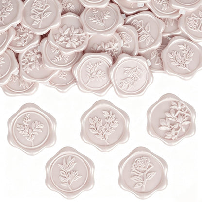 Pollize 50PCS Champagne Wax Seal Stickers 5 in 1, Wedding Envelope Seal Stickers, Self-Adhesive 3D Leaf Design Wax Seals for Invitation, Gift Wrapping, Graduation Party (Leaf Styles)