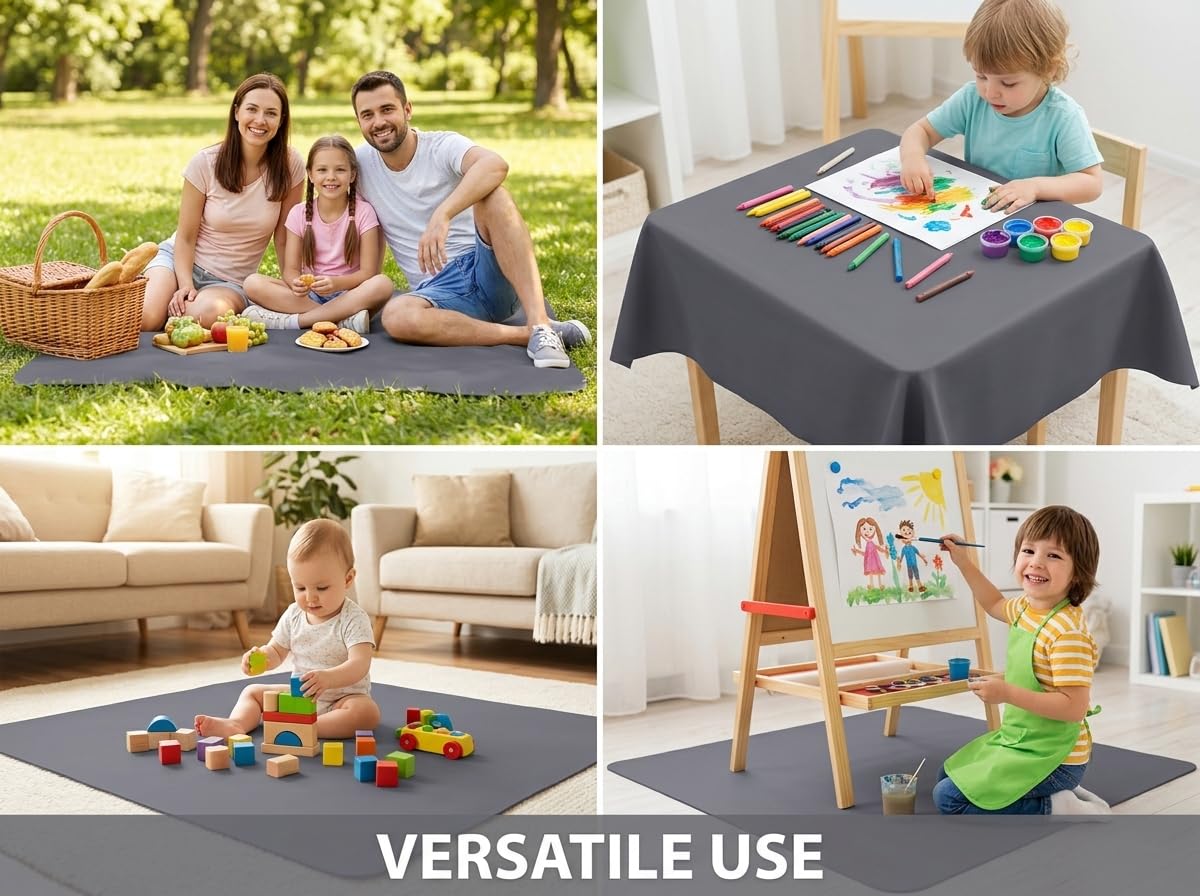 Splat Mat for Under High Chair/Arts/Crafts, WOMUMON Washable Spill Mat Waterproof Anti-Slip Floor Protector Splash Mat, Messy Mat and Table Cloth