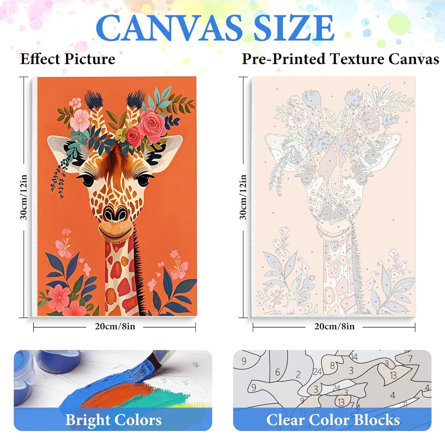bleihum 4 Pack Paint by Numbers kit for Adults with Frame and Wooden Easel, Animals Paint by Number Canvas, Easy Paint by Numbers Kit for Adults Beginner Home Wall Decor Gift (8x12 inch)