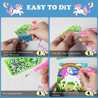 Labeol Diamond Art Kits for Kids Crafts for Girls Ages 6-8-10-12 Easy to DIY Creative Diamond Art Sticker Craft by Numbers Kits for Kids and Adult Beginners (6 Pack Dream)