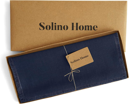 60 Inches 100% 14 60 Inch Solino Home Navy Blue Linen Table Runner - Fringe, Pure Linen Coffee Table Runner x