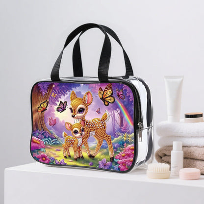 DIY diamond painting makeup bag kit, forest deer pattern sequined makeup storage bag with zipper, portable travel toiletries bag, as a handmade creative gift