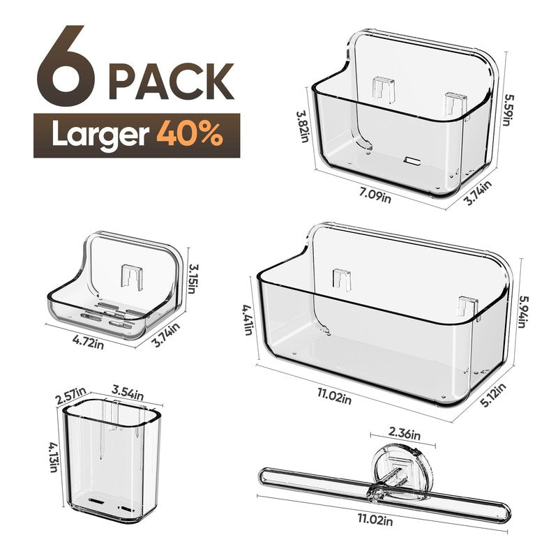 Plaitaoai Acrylic Shower Caddy,6 Pack Acrylic Rustproof Shower Organizer with Large Capacity,No Drilling Shelves for Bathroom Storage & Home Decor (Clear)