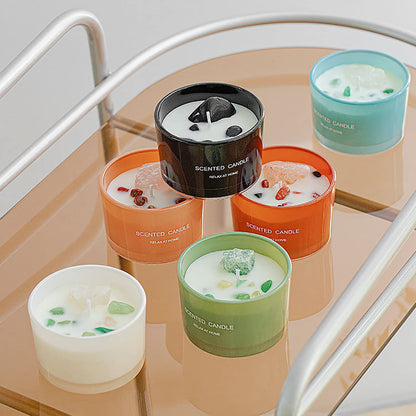 Healing Crystal Candles Chakra Jar Candle Soy Candle Gifts for Women Scented Candle Set 2 Pack Green and Orange