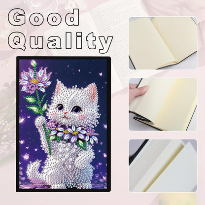 JZHYOAN Diamond Painting Note Book Gem Art Sketchbook Gem Painting Blank Notebook Mosaic Kits for Adults Diary with Cat Special Shaped Journals for Craft Lovers Gift Office Table Decoration