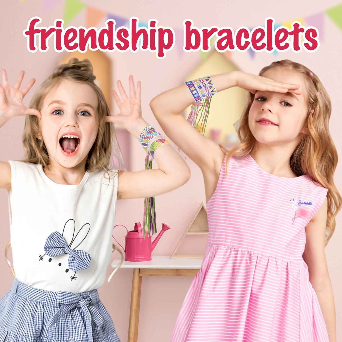 ZILEMOPO Diamond Art Bracelet Making Kit for Girls, 10 PCS DIY Multicolor Gems Friendship Bracelet Kits for Kids Ages 6-7-8-9-10-11-12, Arts and Crafts Activity Easter Birthday Gifts for Girls 6+