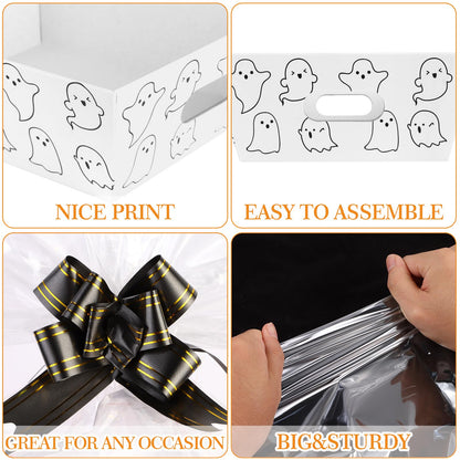 Kolewo4ever 36Pcs 12 Pack Halloween Basket Boo Basket Set 8x10inch Ghost Baskets for Gifts Empty to Fill with Baskets Empty Bags Pull Bows for Halloween Holiday