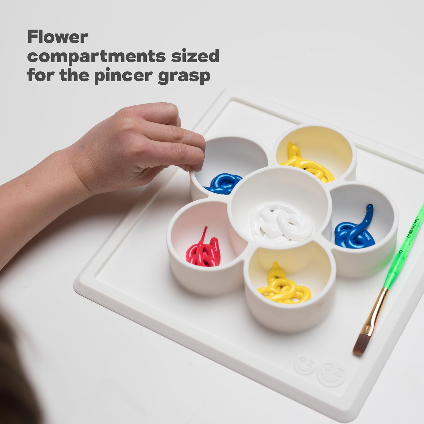 ezpz Mini Play Mat for Baby + Toddler (Blush) - 6 Months+ - Suction Plate with Flower Compartments for Crafts, Painting, Sorting, Snack Time - Promotes Pincer Grip