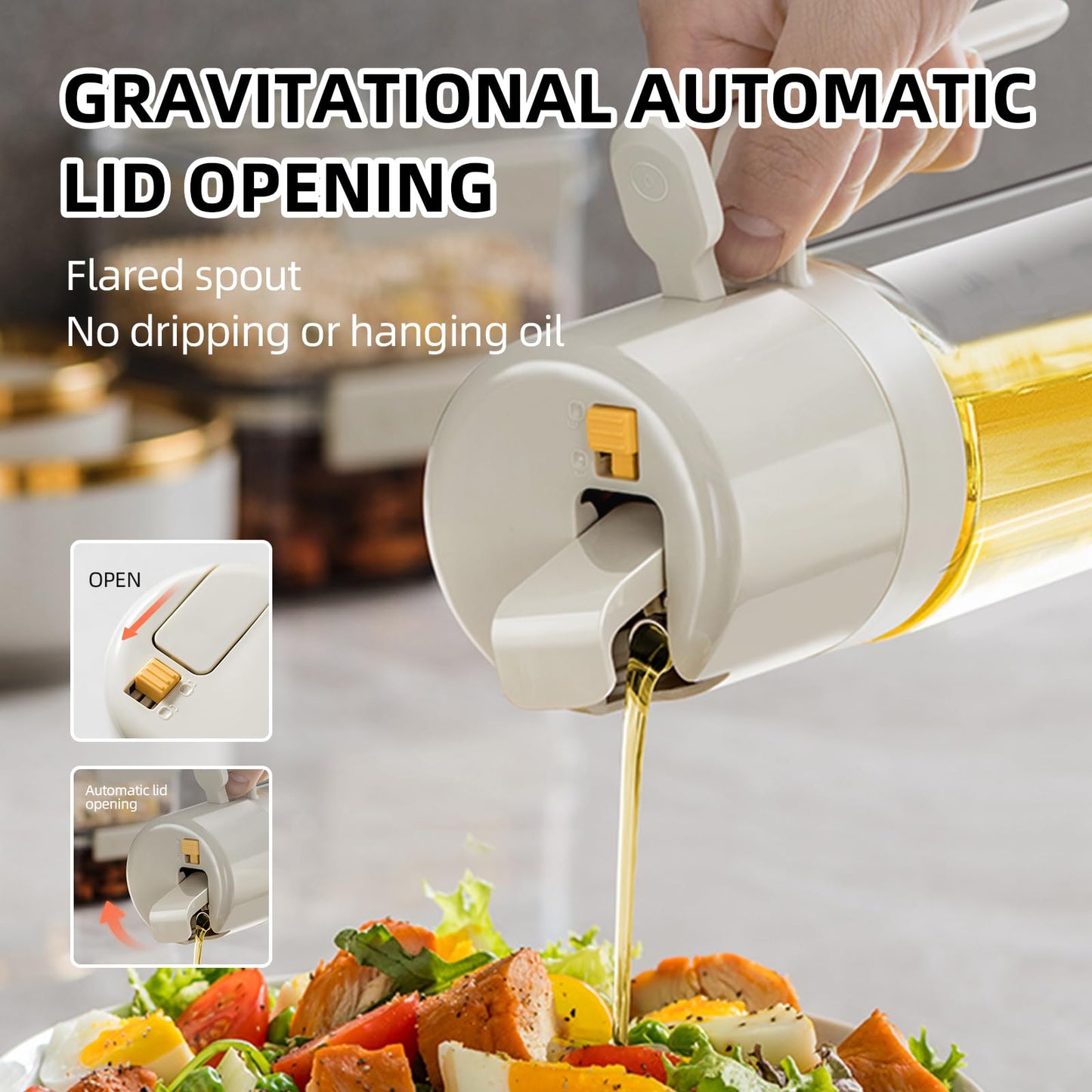 Oil Sprayer for Cooking, 18.6oz/550ml 2 in 1 Olive Oil Dispenser Bottle for Kitchen, Oil Mister Spray Bottle for Cooking, Air Fryer, Salad, Frying, BBQ (Creamy White)