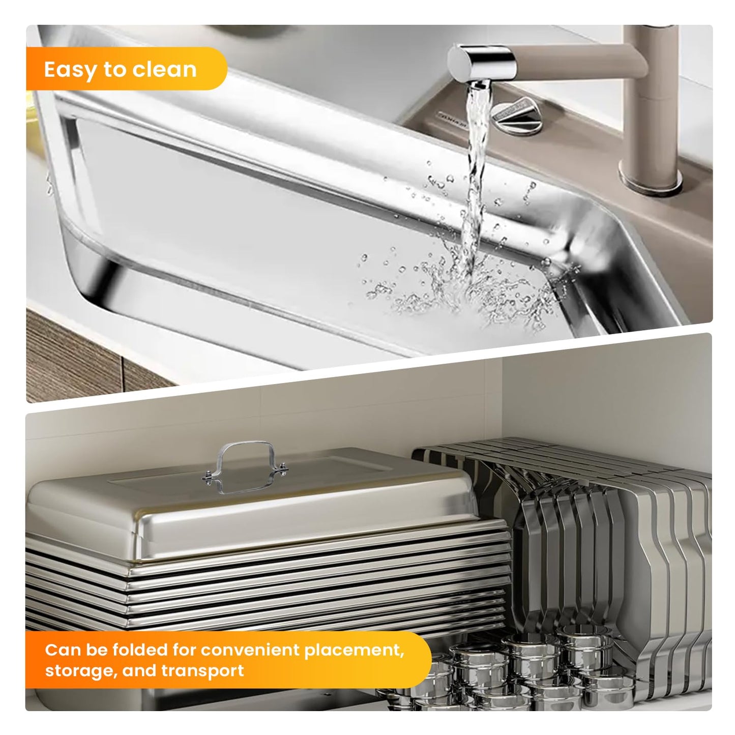 POWERFUEL Chafing Dishes for Buffet, 4 Pack 9QT Rectangular Stainless Steel Chafing Dishes Set with with 4 Serving Tongs, Serving Tray, Water Pan, Stand, Fuel Holder for Party, Gathering, Wedding