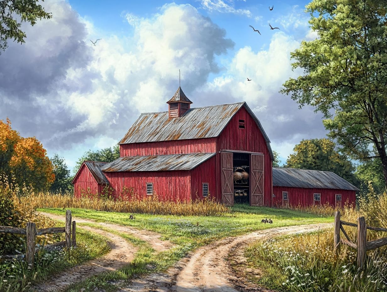 5D Red Barn Farm Diamond Art 12x16 Inch Full Drill Diamond Painting Kits for Adults & Beginners - DIY Art Crafts for Relaxation and Home Wall Decor 621A