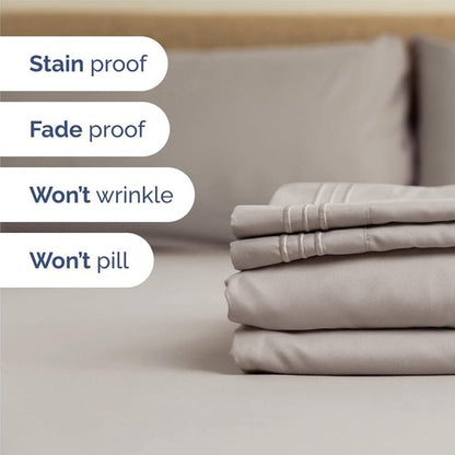 King Size 4-Piece Sheet Set | Comfy Cooling Bed Sheets - Luxury Hotel Quality - Deep Pockets, Soft & Wrinkle-Free - Oeko-Tex Certified - Light Grey