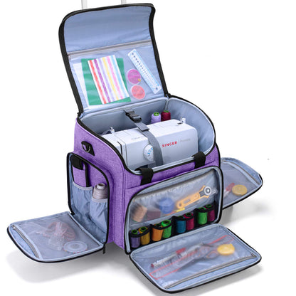 LUXJA Sewing Machine Case with Detachable Dolly, Sewing Machine Tote with Removable Bottom Pad (Patent Design), Purple