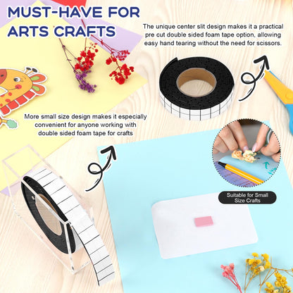 HKSZEH Double Sided Foam Tape for Crafts 0.4 X 0.5 in Pre Cut Double Sided Foam Squares Roll with Acrylic Storage Box Foam Adhesive Squares for Crafts Arts DIY Office Supplies