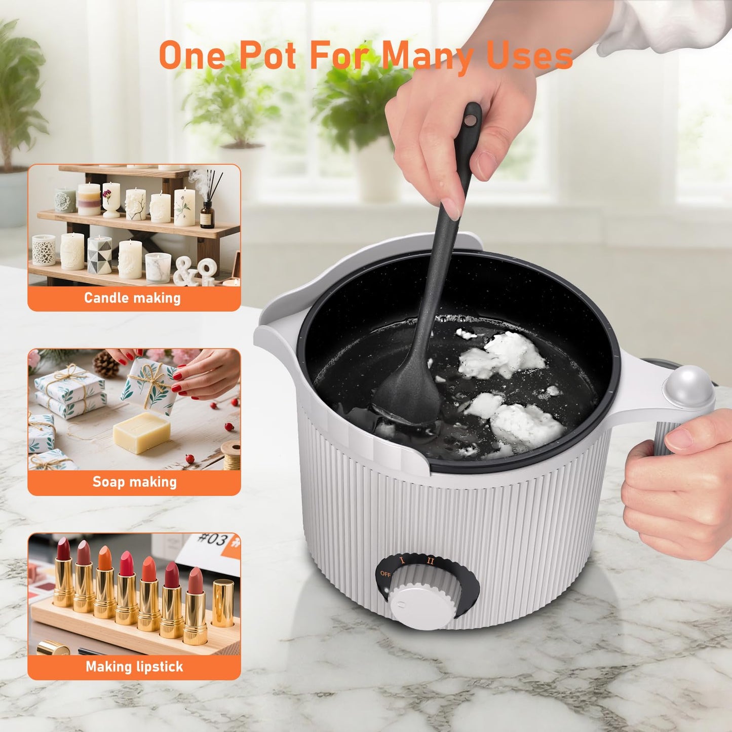 venpow Candle Wax Melter with Pour Spout, Candle Making Kit for Adult Beginners, 1.5L Large Capacity, for Making Candles and Soaps, Kit Includes Wax Melting Pot and Stirring Spoon - Grey