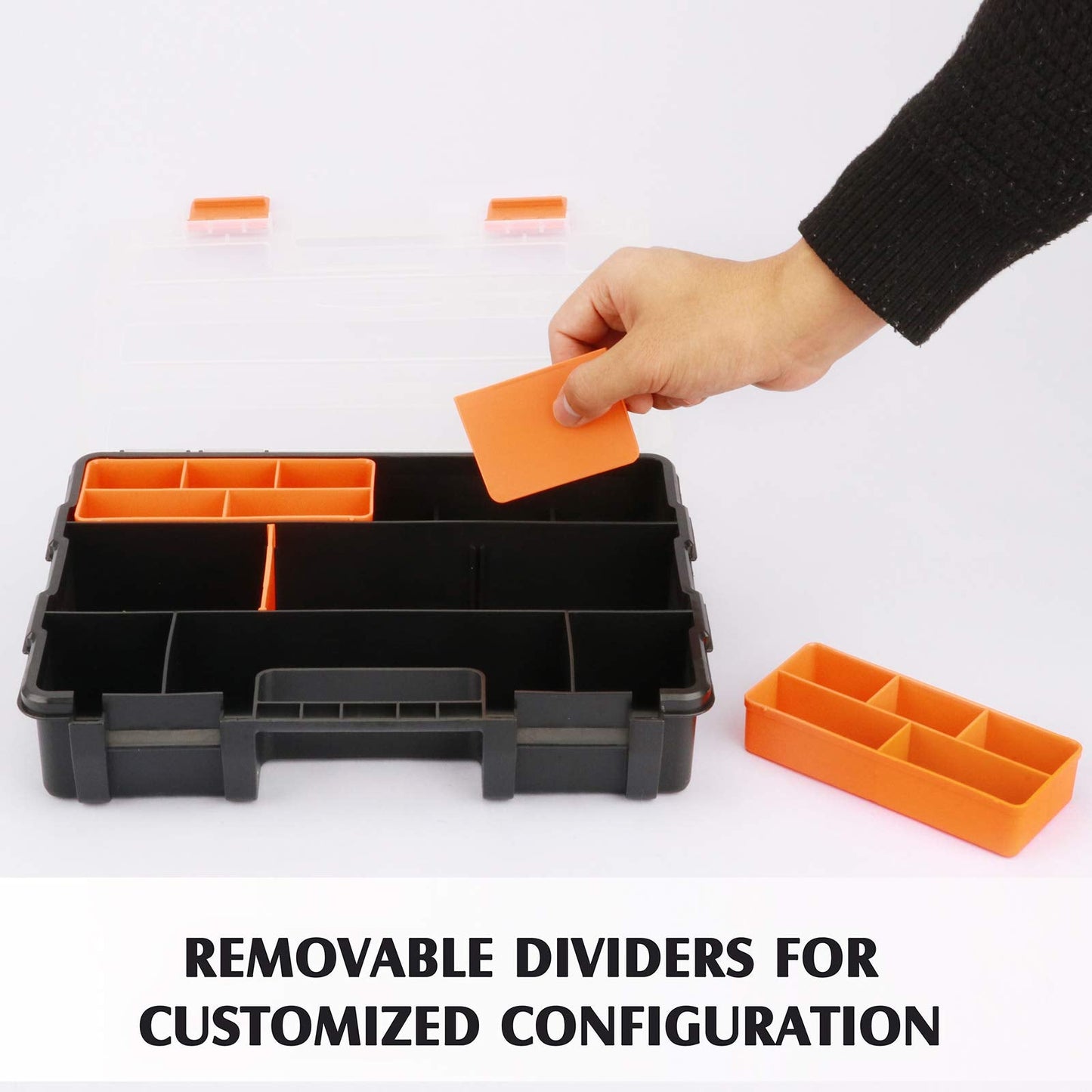 MIXPOWER 4 Piece Set Toolbox Hardware & Parts Organizers, Versatile and Durable Storage, Customizable Removable Plastic Dividers, storage and carry, Black/Orange