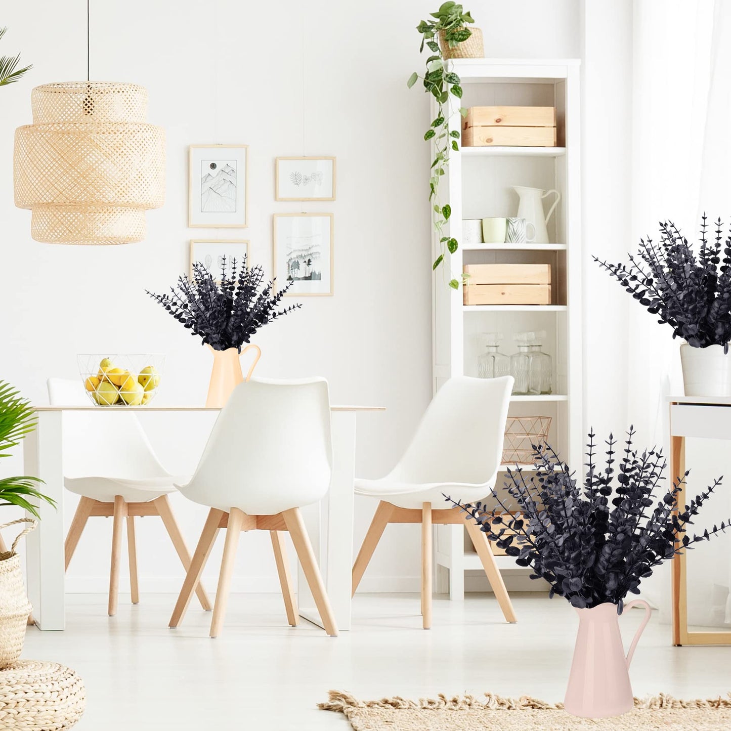 FEQO 36 Pcs Black Eucalyptus Stems Artificial Leaves Faux Eucalyptus Stems Branches 15 inch for Wedding Bouquet Home Decor