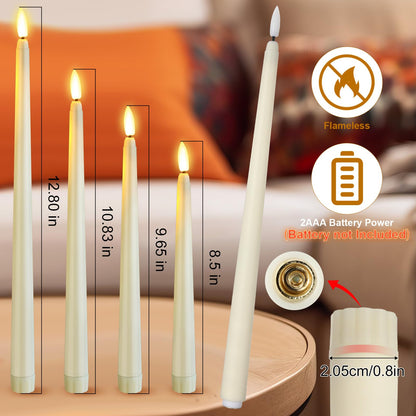 Rossesay 24 Pcs Flameless LED Taper Candles Battery Operated Candle 8.5", 9.65", 10.8", 12.8" Flameless Candlesticks Flickering for Christmas Church Wedding Indoor Decoration(Classic, Ivory)