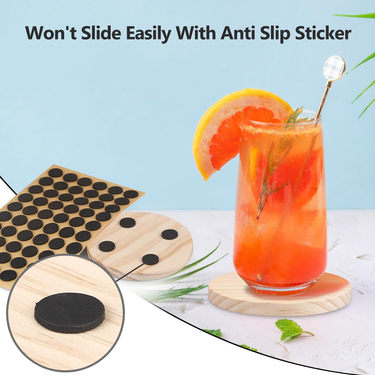 Adrattnay 64Pcs Unfinished Wood Coasters, 4" Round Wooden Coasters Tabletop Protection with Non-Slip Dot for Drinks, 9mm Blank Wood Coasters Bulk for Laser Engraving Painting Wood Burning Crafts