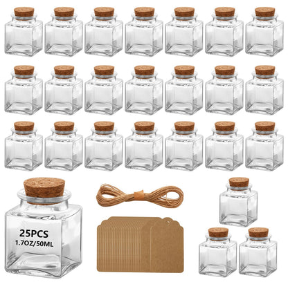 eispap 25Pcs 1.7oz Mini Glass Bottles, 50ml small Bottle, Jars with Wood Cork Stoppers, Wish Bottles, Message Bottle for Wedding Favors, Baby Shower Favors, DIY Craft (25)