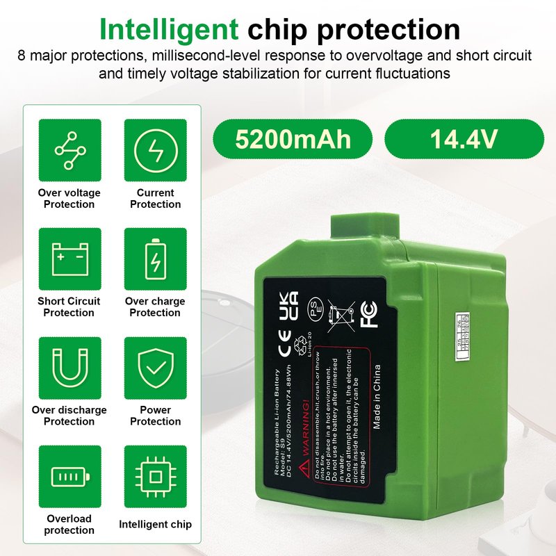 Suitable For Replacing The iRobot Roomba S9 S9+ series Robotic Vacuum Cleaner Battery Can be used S9Plus 9150 9550 S9550 S955020 S955880 ABL-B 4INR19/65-2 14.4V 5200mAh 74.88Wh High capacity