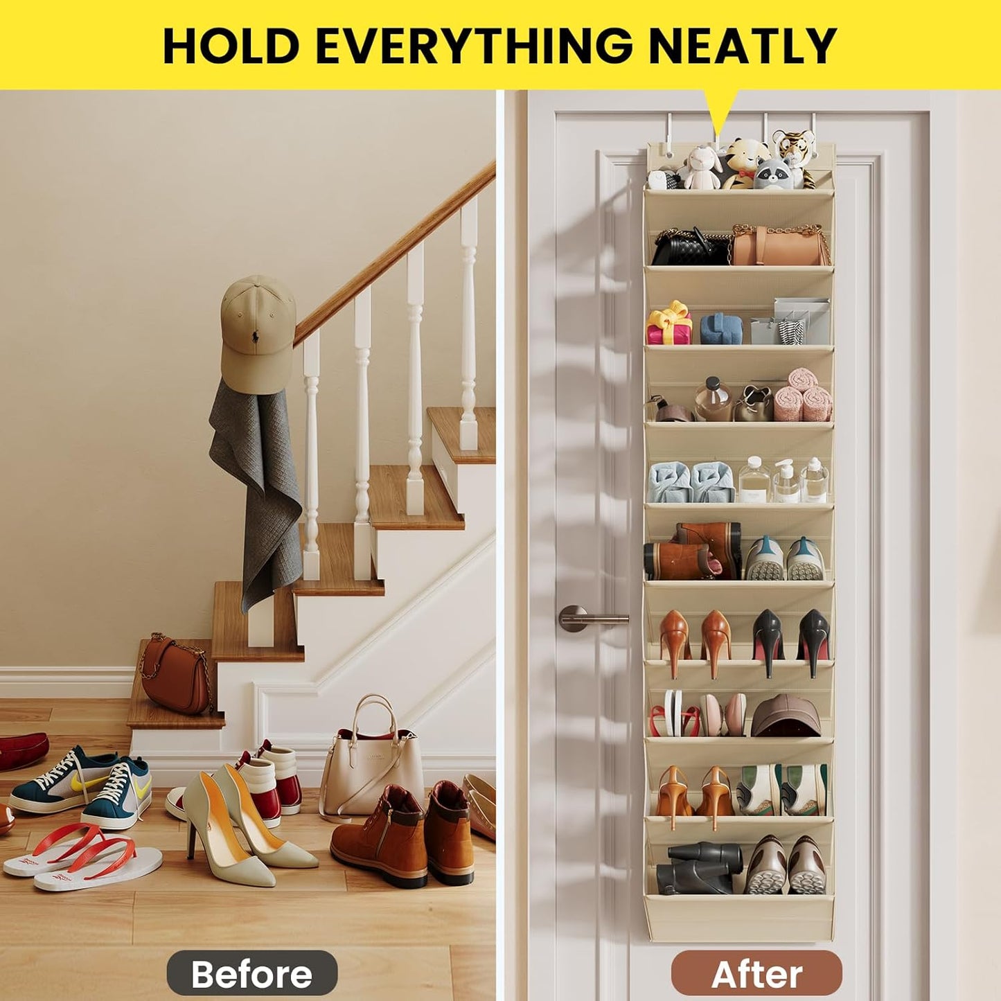 20-25 Closet 10-Tier Pairs Over the Door Shoe Organizer, Clear Pockets Shoe Rack for Door, Hanging Shoe Rack for Boots