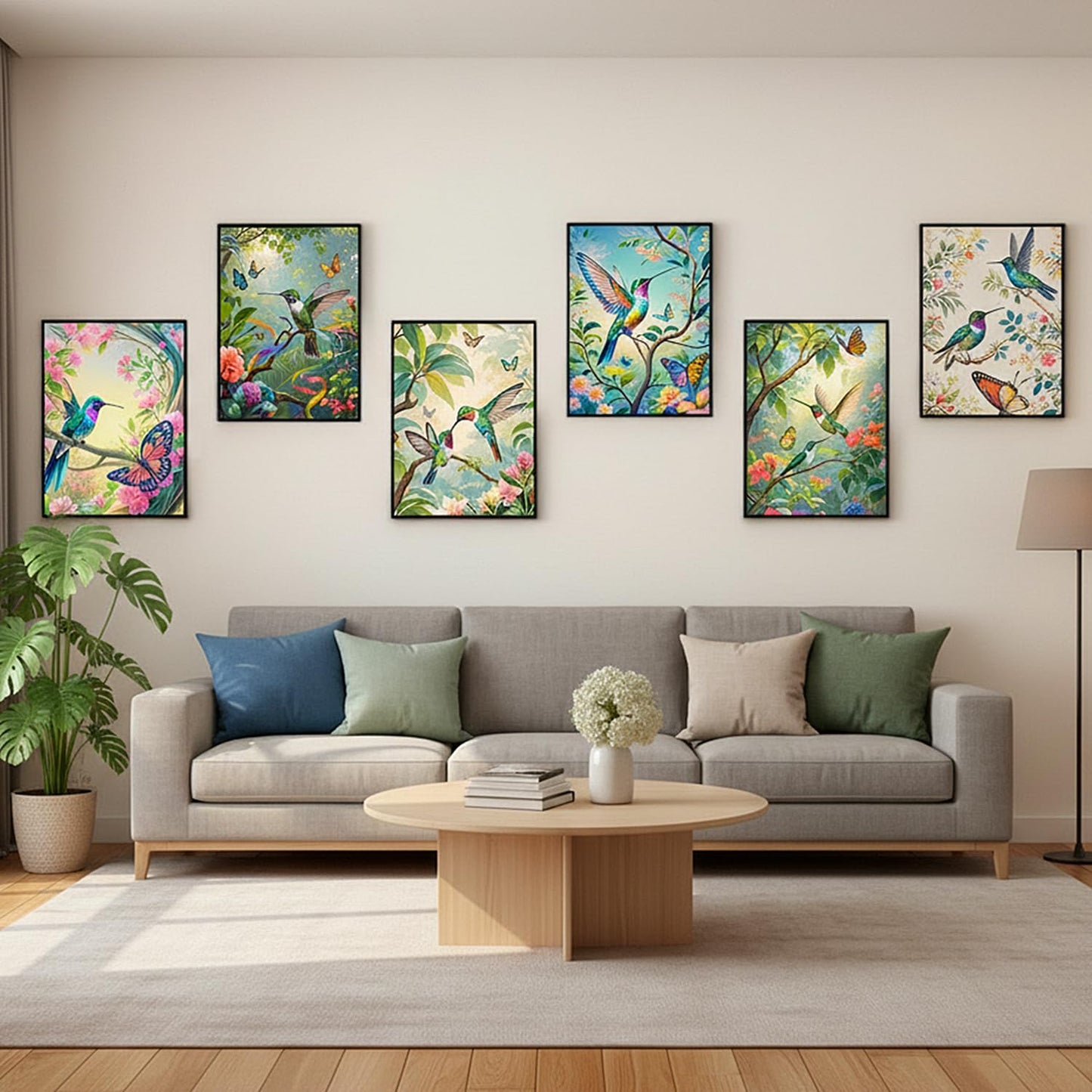 NUFTVI 6 Pack Hummingbird Diamond Art Kits for Adults, Birds Round Full Drill Diamond Painting Kits for Beginners, DIY Home Wall Decoration 12x16 Inches