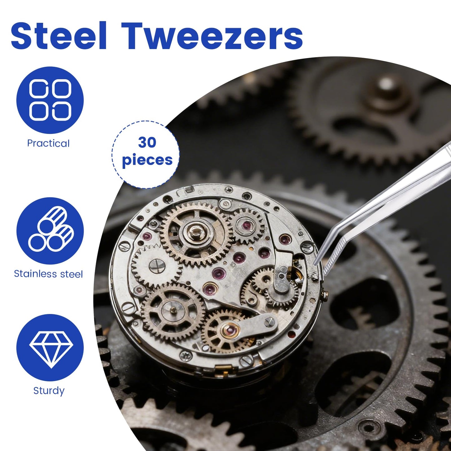 30 Pcs Stainless Steel Tweezers, Curved Serrated Tip Multipurpose Forceps, Crafting Sewing Machine Tweezers Bulk, Silver