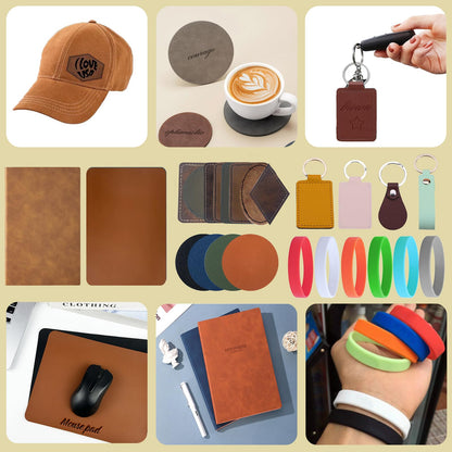 144 PCS Laser Engraving Material Kit, 29 Kinds of Laser Engraving Supplies Including Acrylic, Wood, PU Leather, Glass, Metal, Rock, Fabric, Rubber Materials for Laser Cutter Engraver