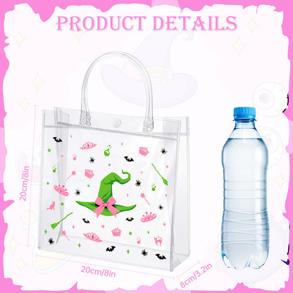 Liobelon Witch Party Gift Bags 24-Pack - Witch Party Favors Plastic Goodie Bags with Handles, PVC Pink and Green Party Treat Bag for Women, Magic Easter Eggs, Magic Festival, Birthday Decorations