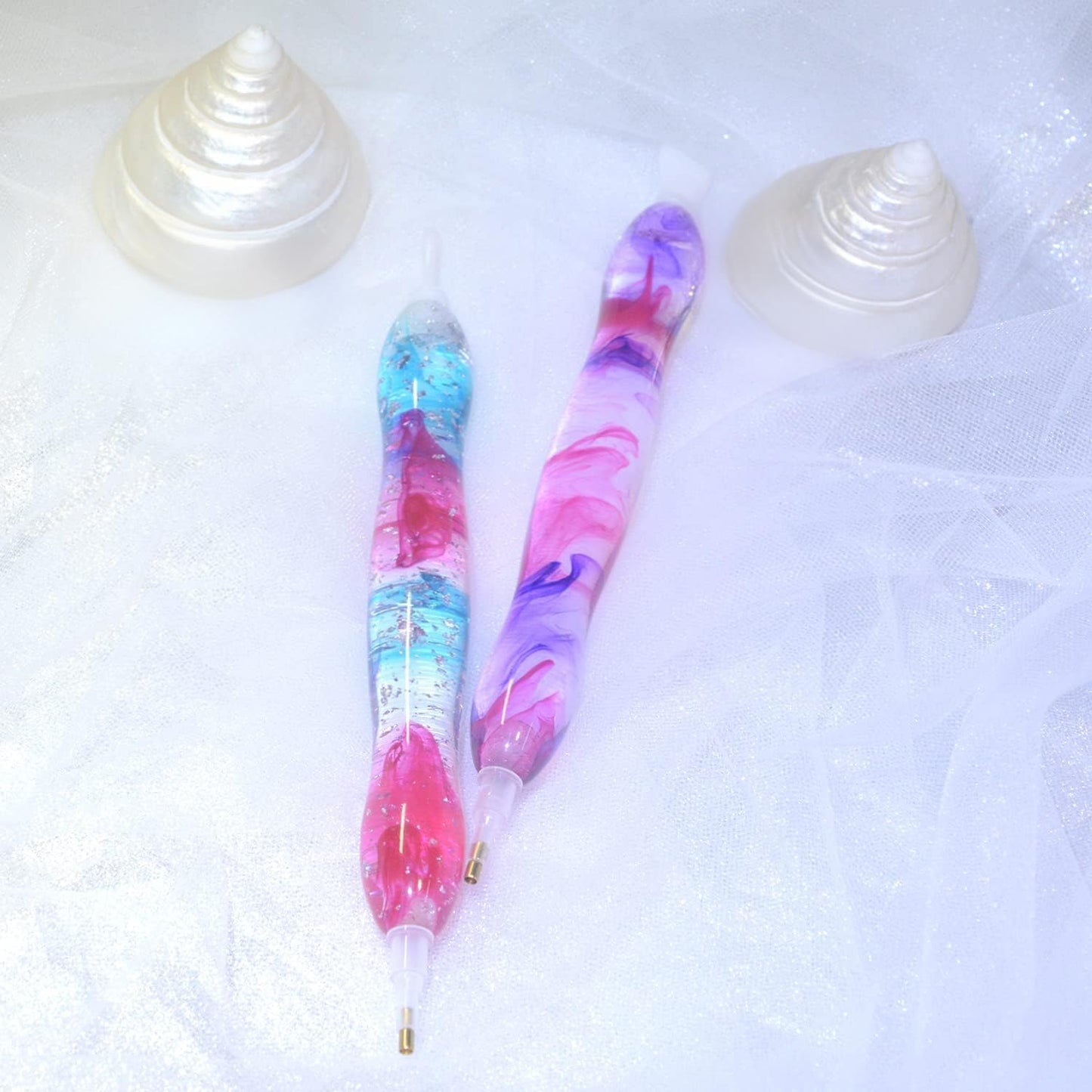 RaySoar (2 Packs) Handmade 5D Diamond Painting Art Drill Pen Kit Tool Accessory with 14 Multi Placer Tips Purple Pink, Blue Pink