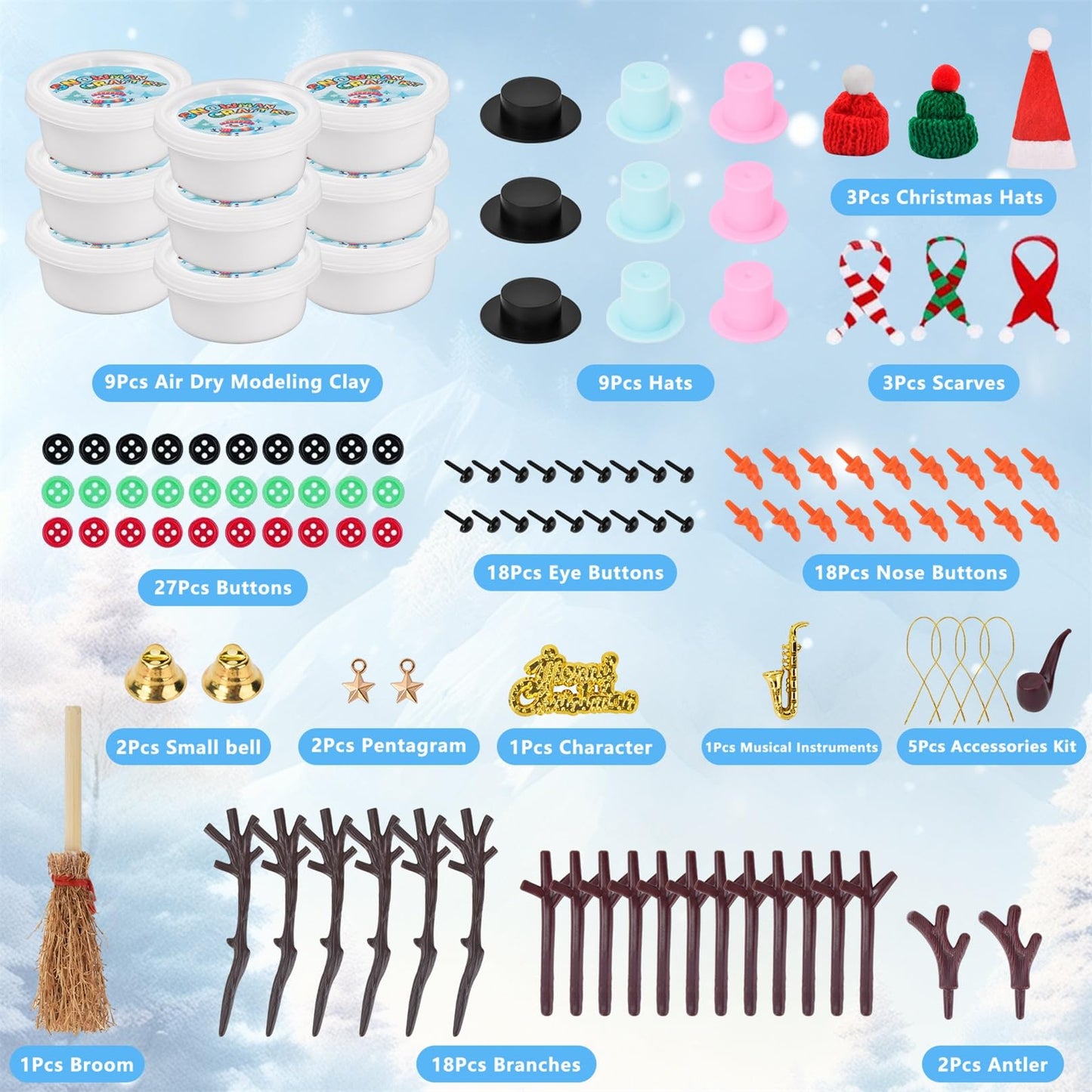 Ariepoue Stocking Stuffers for Kids Teen Boys Girls - 9 Pack Build Snowman Kit Christmas Crafts Gifts for Kids Creative Air Dry Modeling Clay Xmas Gift Birthday Gifts