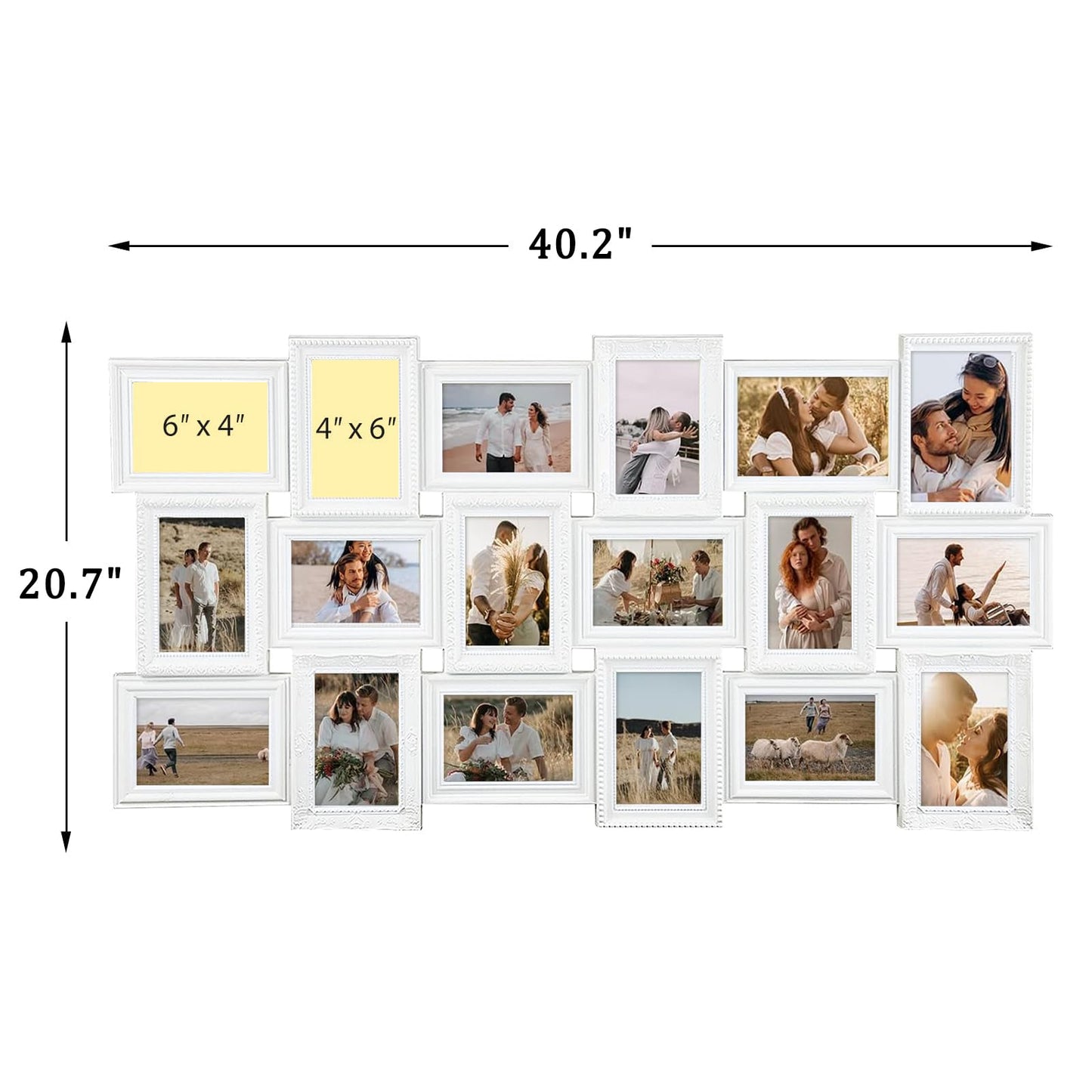 J.M.Deco Collage Picture Frames for Wall Decor, 18-Opening Reunion Family Friends Picture Frame Set, 4x6 Photo Frames Collage for Living Room BedroomWhite