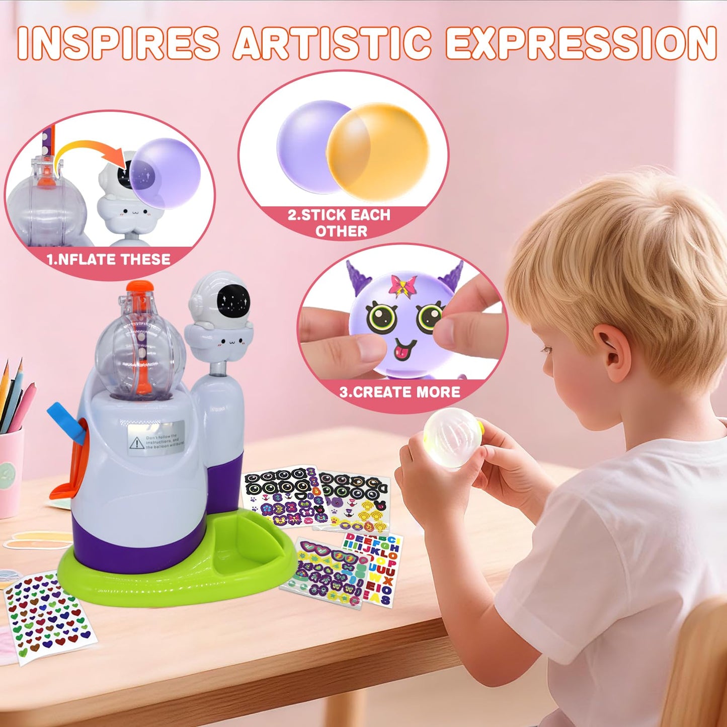 DIY Balloon Animal Craft Kit with Stickers & Air Pump, Create Your Own Magic Balloon Making Craft Toys for Kids, Creative Arts Crafts Birthday Christmas Gifts for Girls & Boys Ages 3-12 (White)
