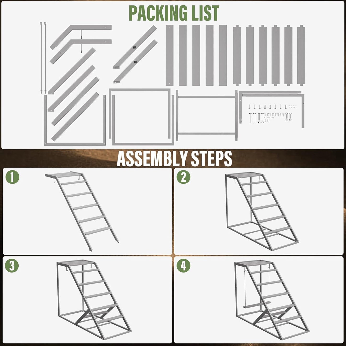 Set Chicken Perch for Coop with Ladder, Chicken Roosting Bars for Chickens in Coop with Swing Wooden Run Accessories