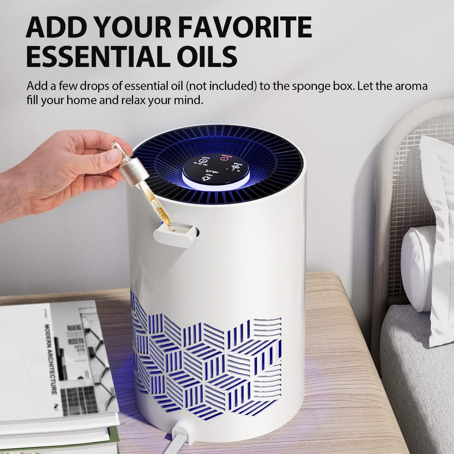 FreAire Air Purifiers for Bedroom Covers Up to 1086 Ft², Air Purifiers for Home, HEPA Air Purifier with Lights, Air Purifier Removes Dust Smoke Pollen Dander Smell, for Home/Pets/Bedroom (Black)