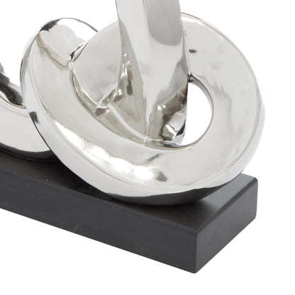 Deco 79 Polystone Abstract Decorative Sculpture Link Home Decor Statue with Black Base, Accent Figurine 12" x 5" x 12", Silver
