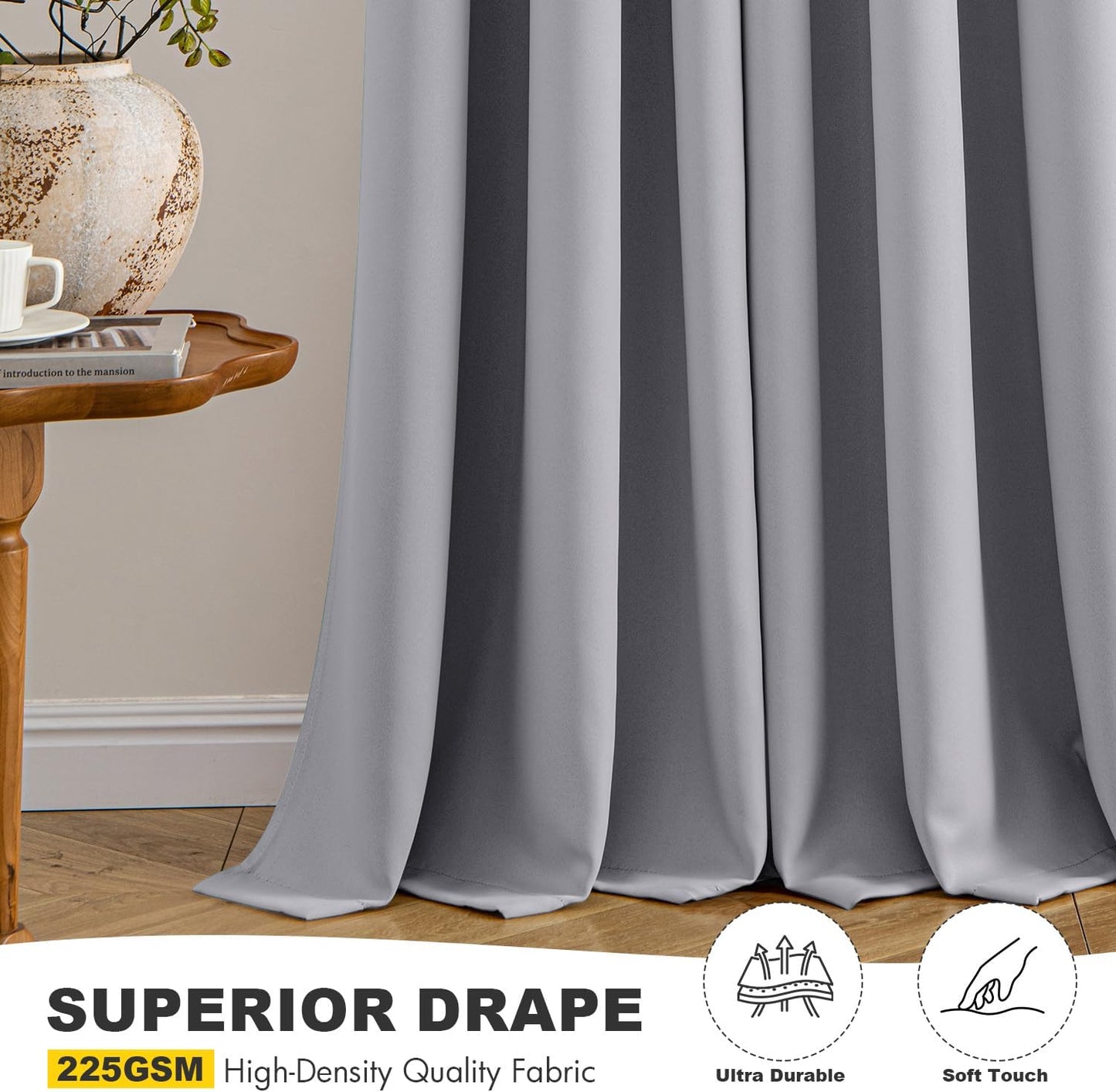 MIULEE Light Grey Blackout Curtains - Thermal Insulated Room Darkening Drapes | 72 Inches Long, 2 Panels
