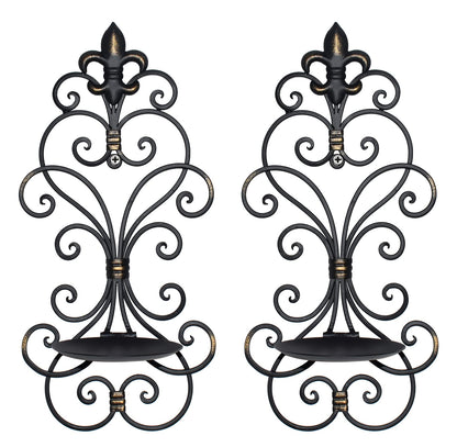 JUCONSIN Wall Sconces Candle Holder Set of 2, Metal Wall Decorations Hanging Wall Mounted Candle Sconces for Living Room Dining Room, Black with Gold (Black with Gold)