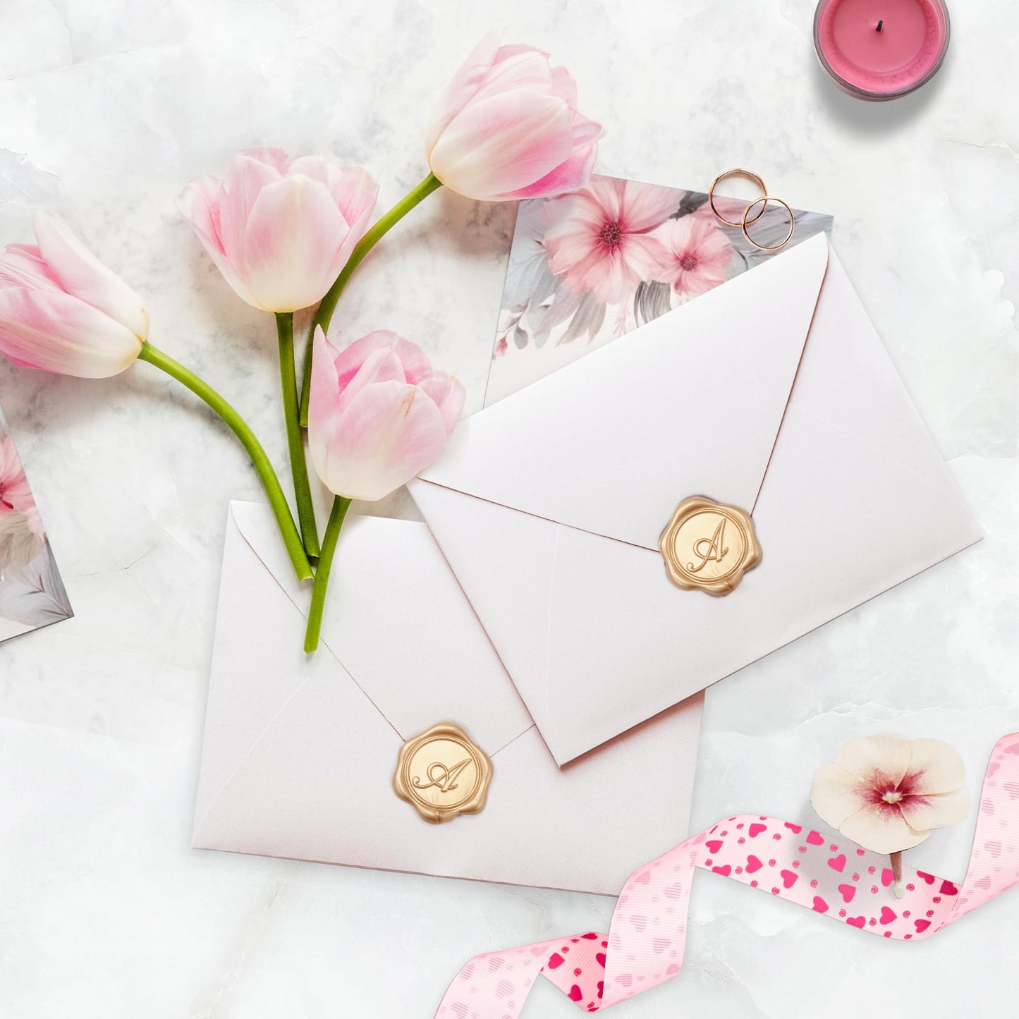 Yoption Wax Seal Stickers, 50 Pcs Initial Alphabet A Invitation Envelope Seal Stickers, Metallic Light Gold Self- Adhesive Wax Stickers, Perfect for Wedding Christmas Birthday Party Gift Wrapping
