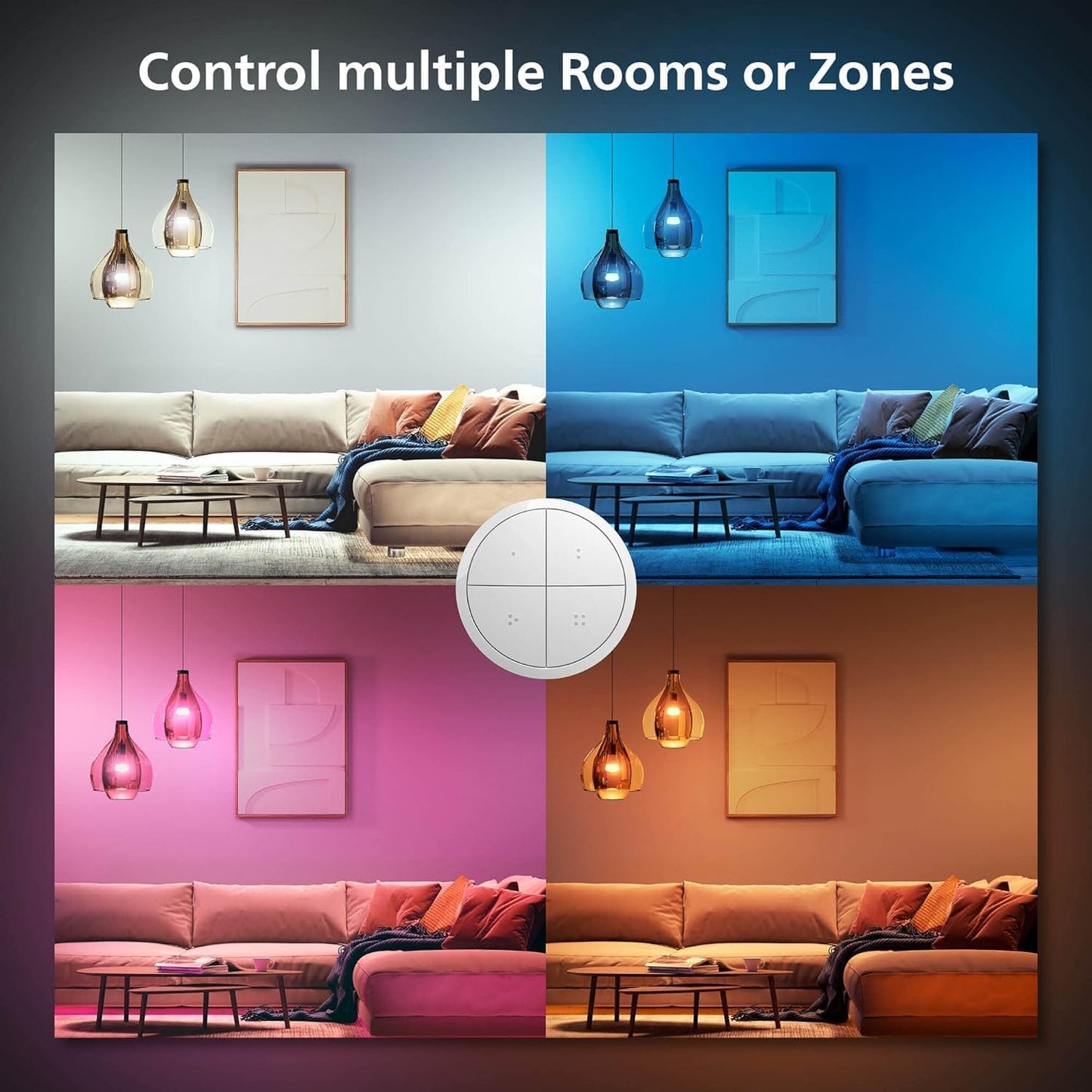 Philips Hue Wall Tap Dial Light Switch, Portable, White - 1 Pack - Requires Hue Lights and Hue Bridge - Smart Home - Easy, No-Wire Installation