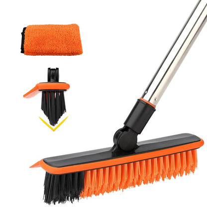 2 in 1 Floor Scrub Brush Grout Brush with 57.8" Long Handle,120°Rotatable Shower Tile Grout Cleaner Scrubber,V-Shaped Corner Brush for Hard to Reach Areas (Orange)