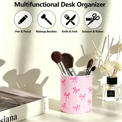 vnbsdwi Ceramic Pencil Holder for Desk Cute Pen Holder Pink Bow Pencil Cup Pot Desk Organizer Large Capacity Ceramic Makeup Brush Holders Multifunctional Office Supplies for Home School