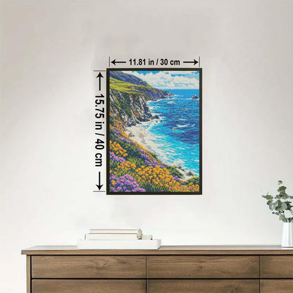 HUINORYA Big SUR California Scenery Diamond Painting Kit with Frame Full Square Drill DIY Bar Cafe Cave Home Room Wall Bathroom Porch Patio Decor Gift, 16 x 12 Inch